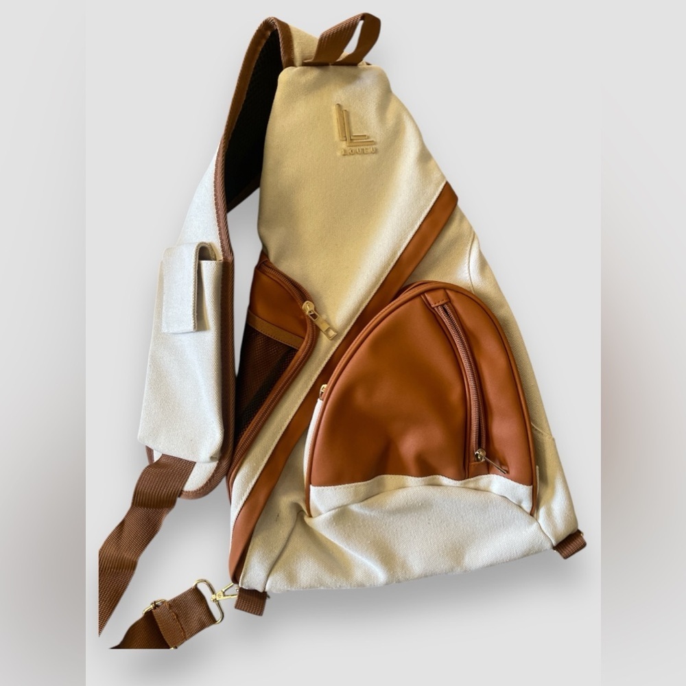 Loulu Canvas Tan Trim Crossbody bag Brand New w/ Original Bag Utility Travel